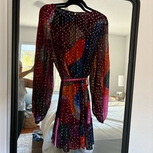Oliphant Multicolor Long-Sleeve Mini Dress with Belt